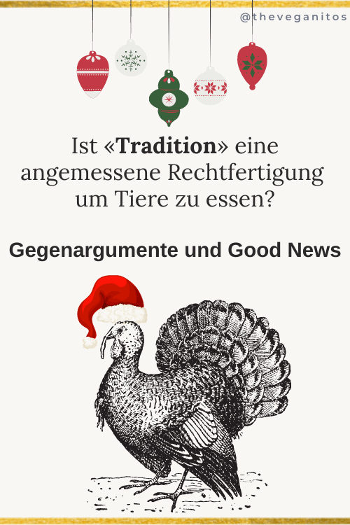 «Tradition» als Rechtfertigung, Fleisch zu essen? Weihnachtsgans, veganer Truthahn. Traditionen und Fleisch essen.